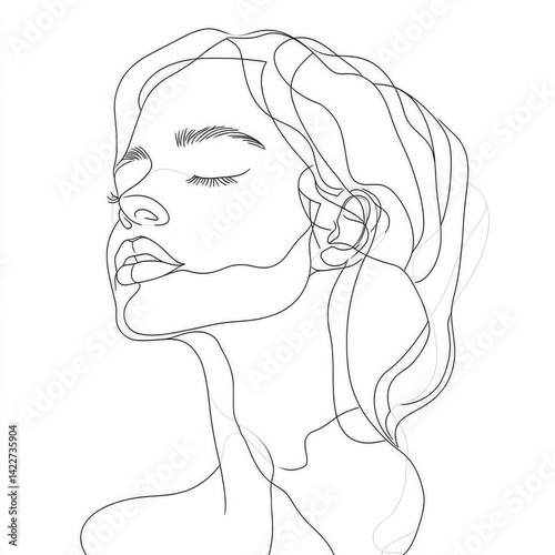 Obraz na płótnie Woman head vector lineart illustration. One Line style drawing w salonie