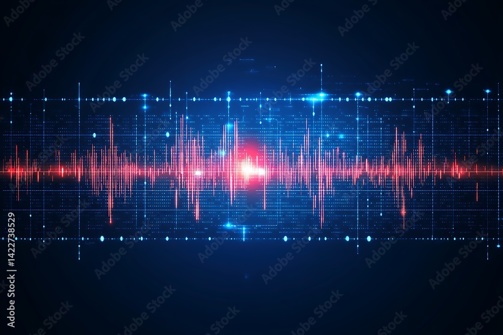 Fototapeta premium Abstract visualization of digital sound frequency in virtual space