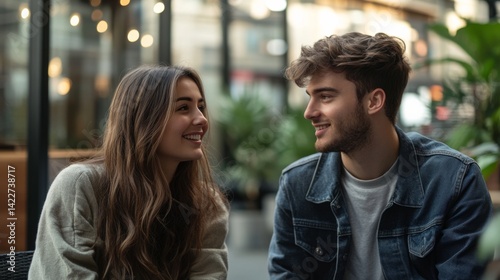young man and woman talking having conversation 