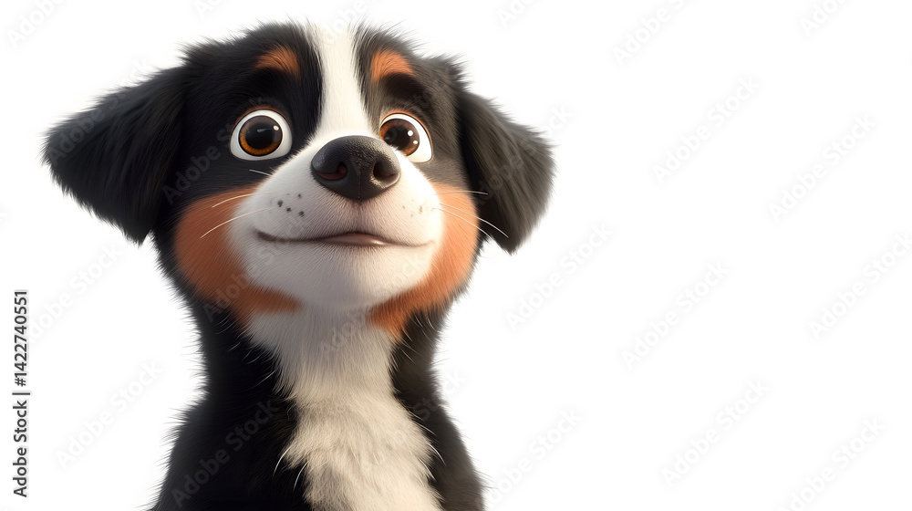 Cute brown and grey cartoon puppy with curious eyes on clean white background. Designed for fun pet art, educational illustration, kids imagination or cute animal content.
