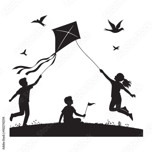Children Enjoying a Kite-Flying Adventure
