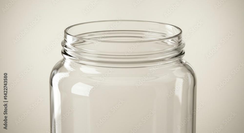 Close Up Of An Empty Clear Glass Jar On Neutral Background Close Up Of An Empty Clear Glass Jar On Neutral Background