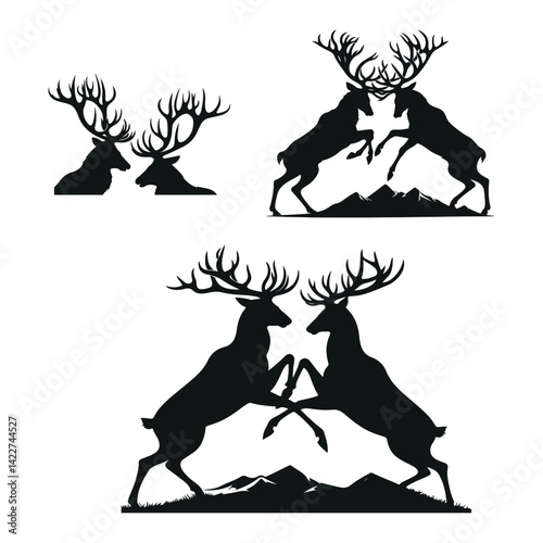 Majestic Deer Antlers in Combat Silhouette Set