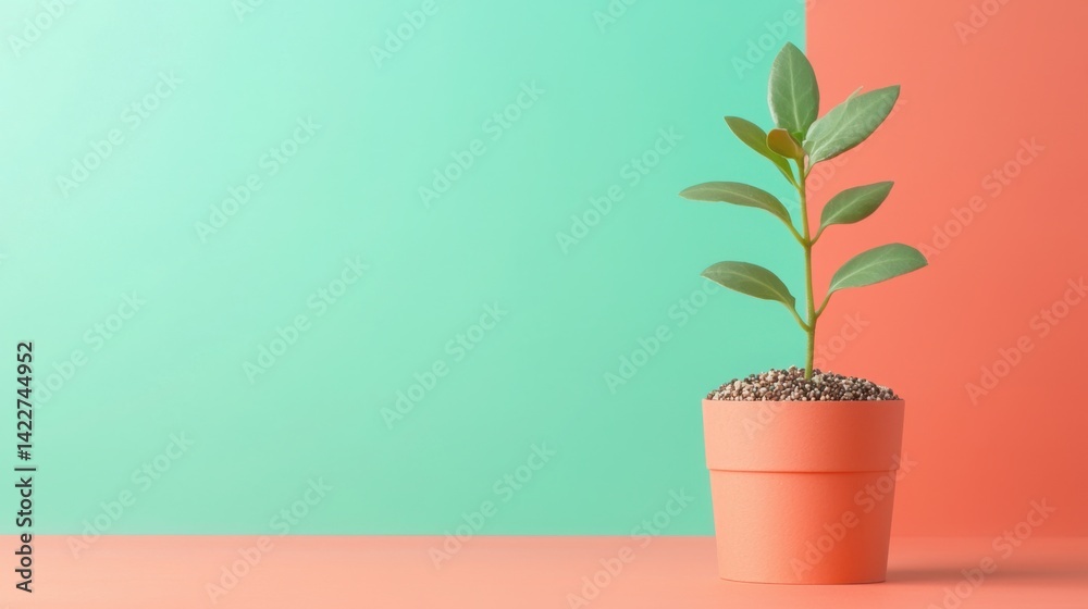 Fototapeta premium Recycled Paper with Embedded Seeds Growing into a Green Plant in a Pot