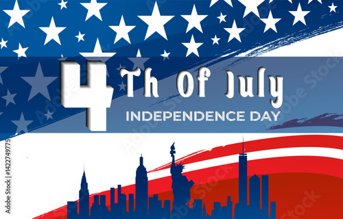 happy usa 4th of july independence day celebration template banner with abstract gradient blue and red background design