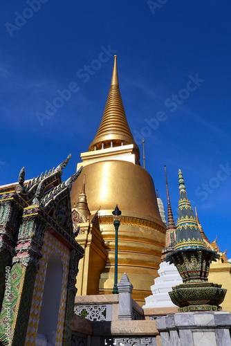 Golden Stupa and Ornate Temples at Wat Phra Kaew, Bangkok, Thailand