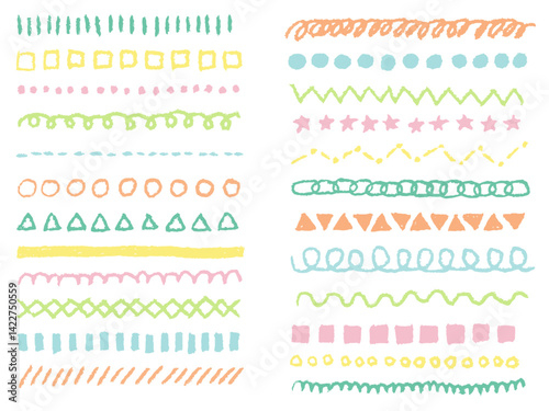 手描きあしらいセット　ライン　クレヨン　カラフル模様　パターン