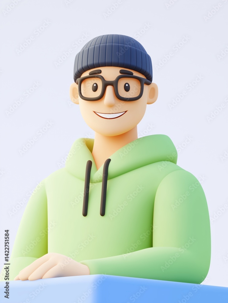 3D Cartoon Young Man Wearing Glasses and Casual Clothes 3D Cartoon Young Man Wearing Glasses and Casual Clothes