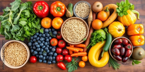 Wallpaper Mural A rustic wooden table laden with fresh fruits, vegetables, and whole grains, natural, still life Torontodigital.ca