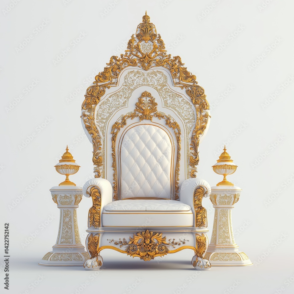 Obraz premium Luxurious White Fantasy King's Chair on White Background