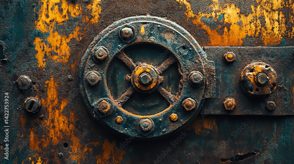Fototapeta premium Rusty Metal Wheel Gear Closeup Texture Background