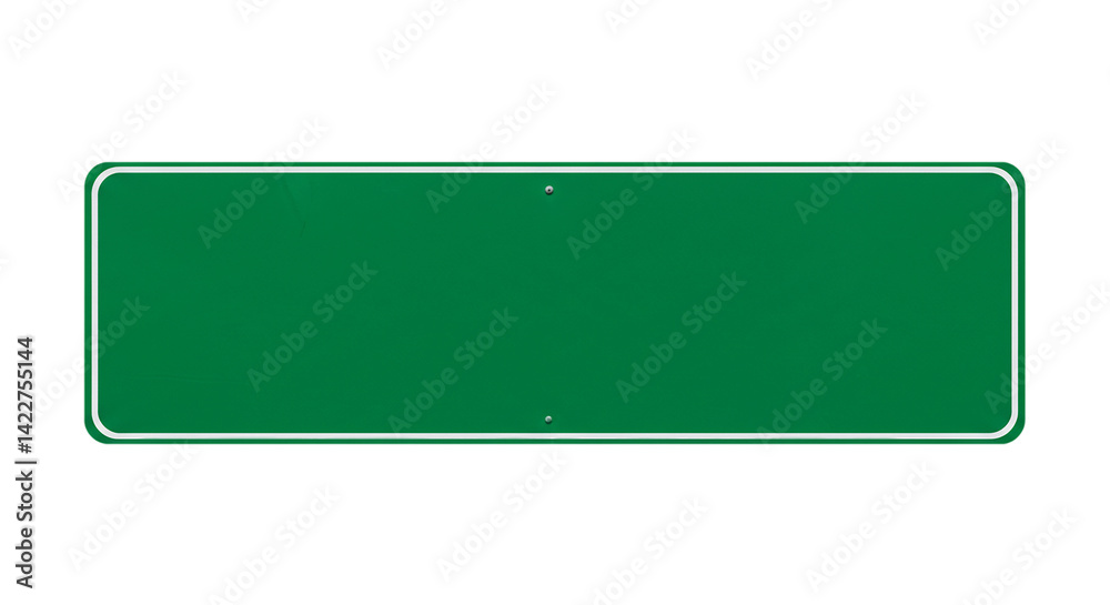 A green rectangular sign with a white border and two rivets centered on a black background plain view A green rectangular sign with a white border and two rivets centered on a black background plain view