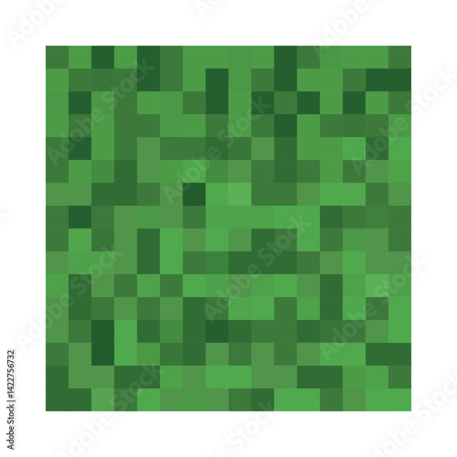 Pixel art grass block isolated on white. Ground texture game cube vector craft template