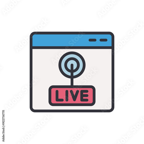Online broadcast colored icons, minimalist vector illustration ,simple transparent graphic element .Isolated on white background