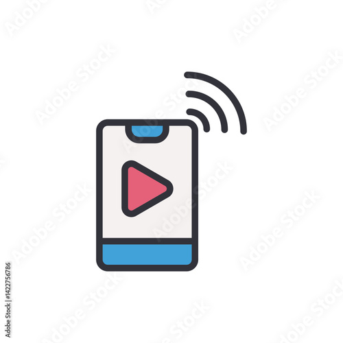 Smartphone broadcast colored icons, minimalist vector illustration ,simple transparent graphic element .Isolated on white background