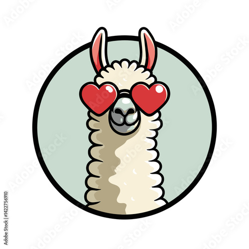 Cute llama with heart-shaped sunglasses.