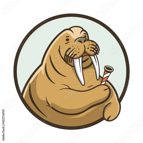 Cartoon walrus holding a straw, a whimsical illustration.