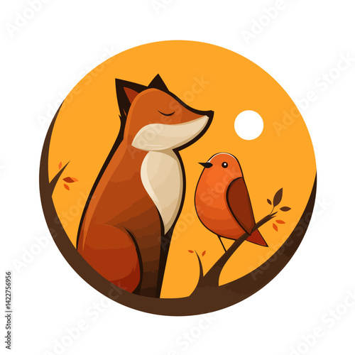 A heartwarming autumnal scene of a fox and robin.