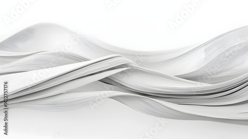 Abstract Flowing White Paper Waves on Clean Background for Artistic and Design Projects