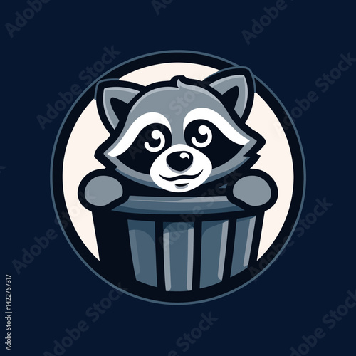 Cute raccoon peeking from a trash can.