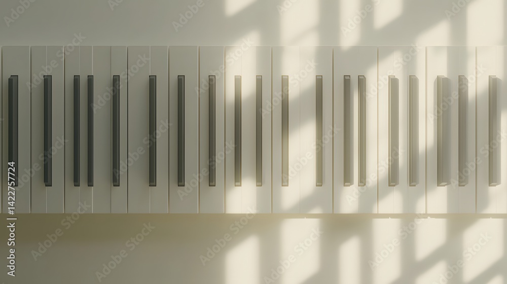 Obraz premium Elegant Piano Keys with Soft Shadows on Wall in Bright Natural Light