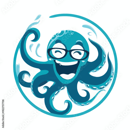 Smiling, intellectual octopus in a bubble.