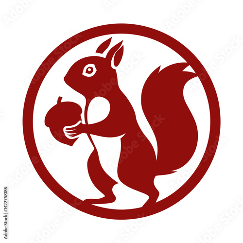 Outlined red squirrel silhouette holding an acorn. photo