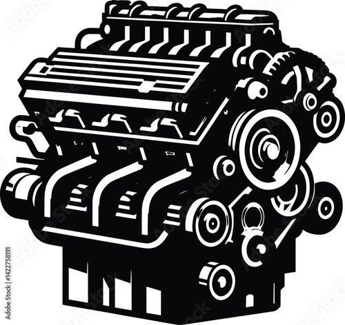 Car engine vector silhouette illustration isolated on a white background