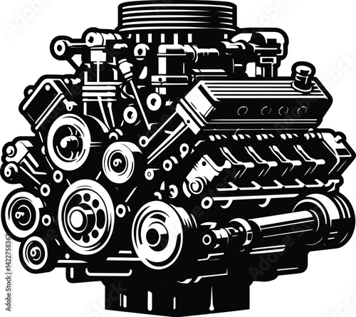 Car engine vector silhouette illustration isolated on a white background