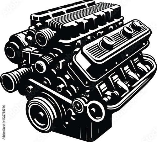 Car engine vector silhouette illustration isolated on a white background