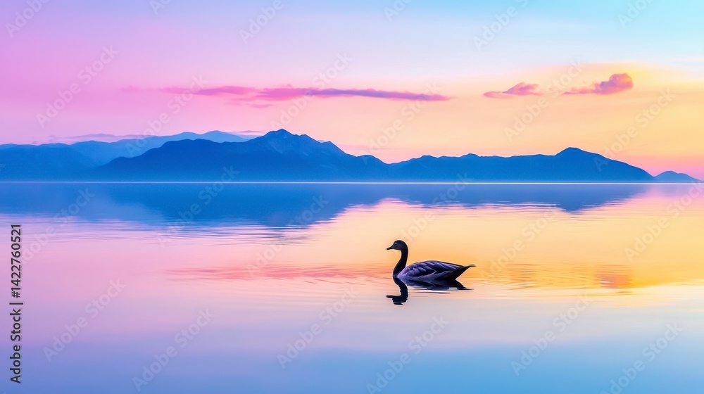 Fototapeta premium Serene Swan at Sunset Lake
