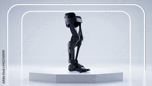 Robotic exoskeleton legs, representing medical technology, rehabilitation, and advanced mobility assistance