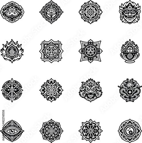 Tibetan Symbols Glyph Style Icons 
