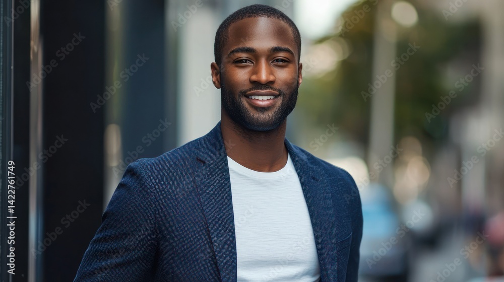 Fototapeta premium Male startup founder in a blazer over a plain tee and chinos.