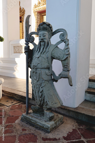 Ancient Stone Warrior Statue Guarding Temple Entrance