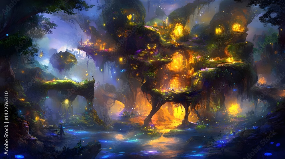 Naklejka premium Enchanting Fantasy Landscape of an Underwater Cave System