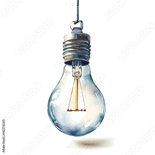 illustration of Dangling Light Bulb, watercolor vector, isolated on a white background.