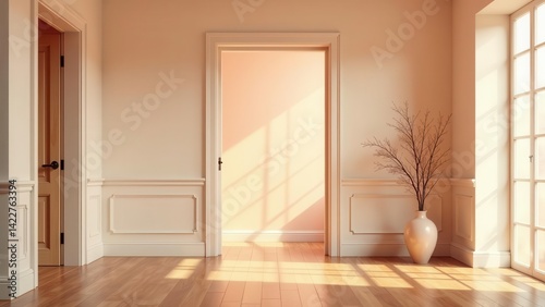 Sunlit Interior Room with Elegant Wall Paneling and Hardwood Floor