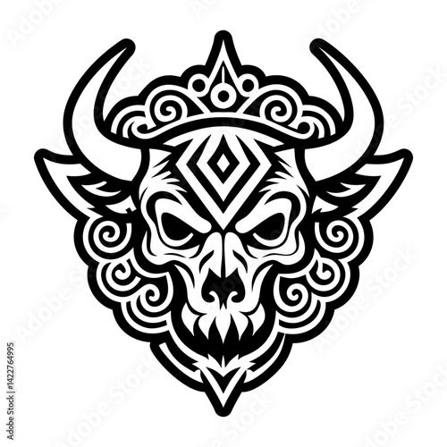 A filled style icon of yak skull tattoo