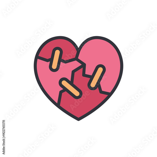 Broken heart colored icons, minimalist vector illustration ,simple transparent graphic element .Isolated on white background
