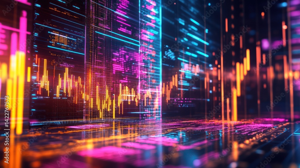 Futuristic financial data visualization with neon hues and dynamic analytics Futuristic financial data visualization with neon hues and dynamic analytics