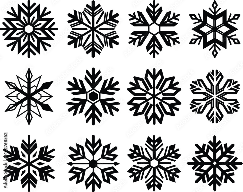 12 Snow Icons collection set. Snowflakes Vector Icons. Winter Icons set featuring decorative frost symbols for seasonal design Projects, Holiday Crafts, Events, Artwork 12 Snow Icons collection set. Snowflakes Vector Icons. Winter Icons set featuring decorative frost symbols for seasonal design Projects, Holiday Crafts, Events, Artwork