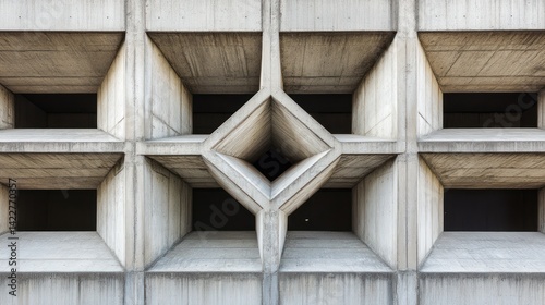 Geometric concrete facade with diamond pattern. photo