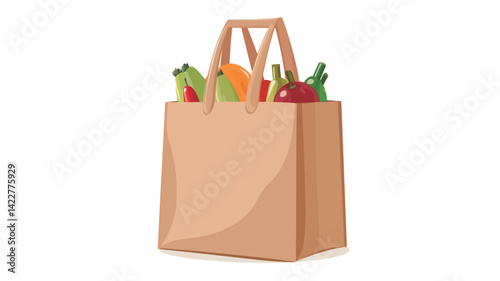A digital illustration of a light brown paper shopping bag in three-quarter view, set against a pure white background. The surface of the bag is simple and slightly textured.