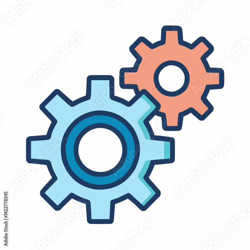 Two gears working together, illustrating cooperation and technological progress. The gears are interlocked, representing connectivity and coordination.