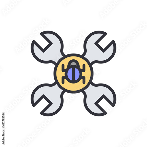 Bug fix colored icons, minimalist vector illustration ,simple transparent graphic element .Isolated on white background