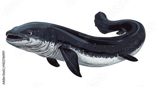 A digital illustration of an extinct armored fish, the Titanichthys. The work shows the Titanichthys in profile against a white background.