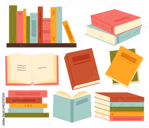 Set of Colorful Books. Handdrawn Book Collection for Study Theme. Cute Book Collection for School and Study