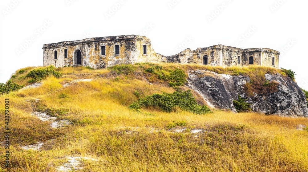 Fototapeta premium Fort Sumter on Vibrant Landscape with White Background
