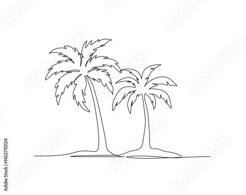 Coconut tree outline drawing illustration. one continuous line drawing of palm tree.